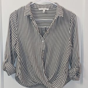 Love tree blouse with dark gray stripes.